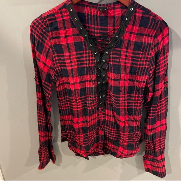 Buffalo plaid lace up long sleeve flannel M - Picture 1 of 5